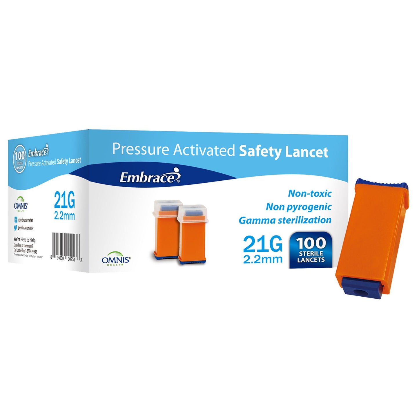 LANCET, SAFETY EMBRACE 21G (100/BX 10BX/CS)