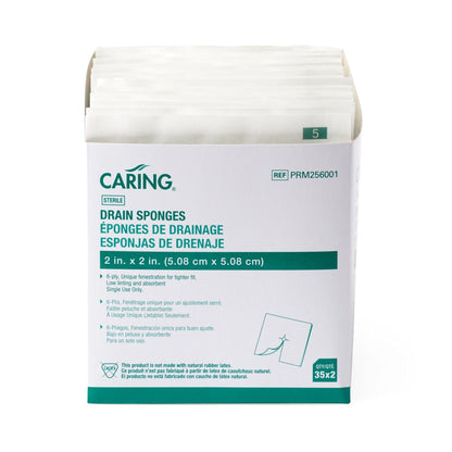 Caring® Drain Sponge, 2 x 2 Inch, 6-Ply