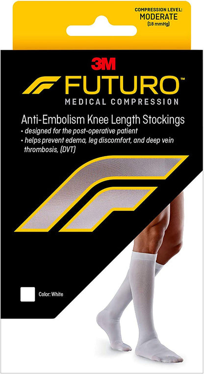 STOCKING, ANTI-EMBOLISM KNEE CLOSED-TOE WHT LG REG (6PR/CS)