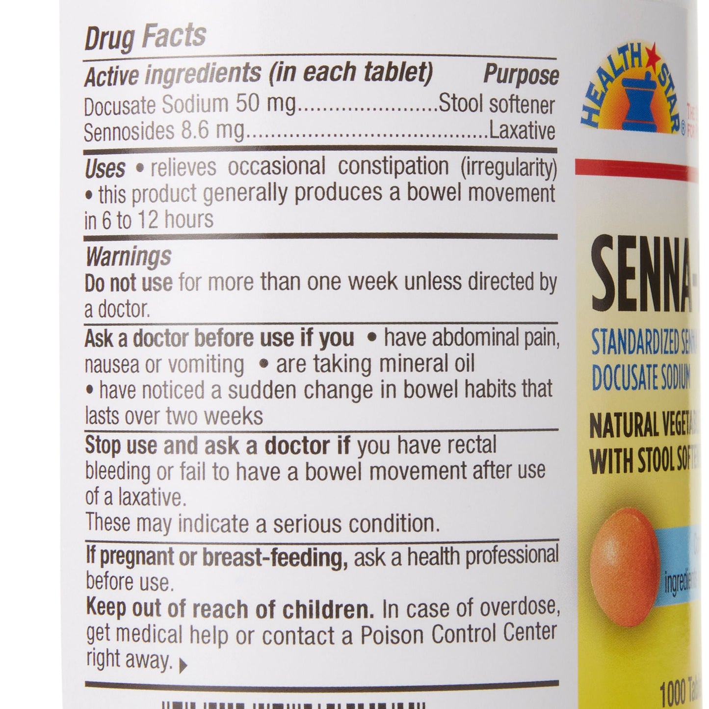 SENNA, TAB 8.6MG PLUS 50MG DSS(1000/BT 12BT/CS)