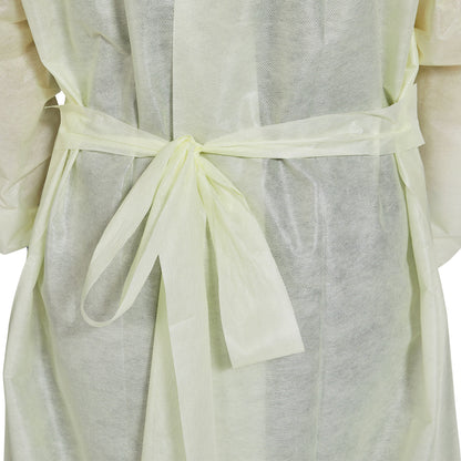GOWN, ISO AAMI LVL2 NECK/WAISTTIE YLW OSFM (10/BG 10BG/CS)