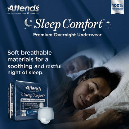 UNDERWEAR, INCONT SLEEP CMFRT PREM OVRNGHT LG (16/BG 4BG/CS)