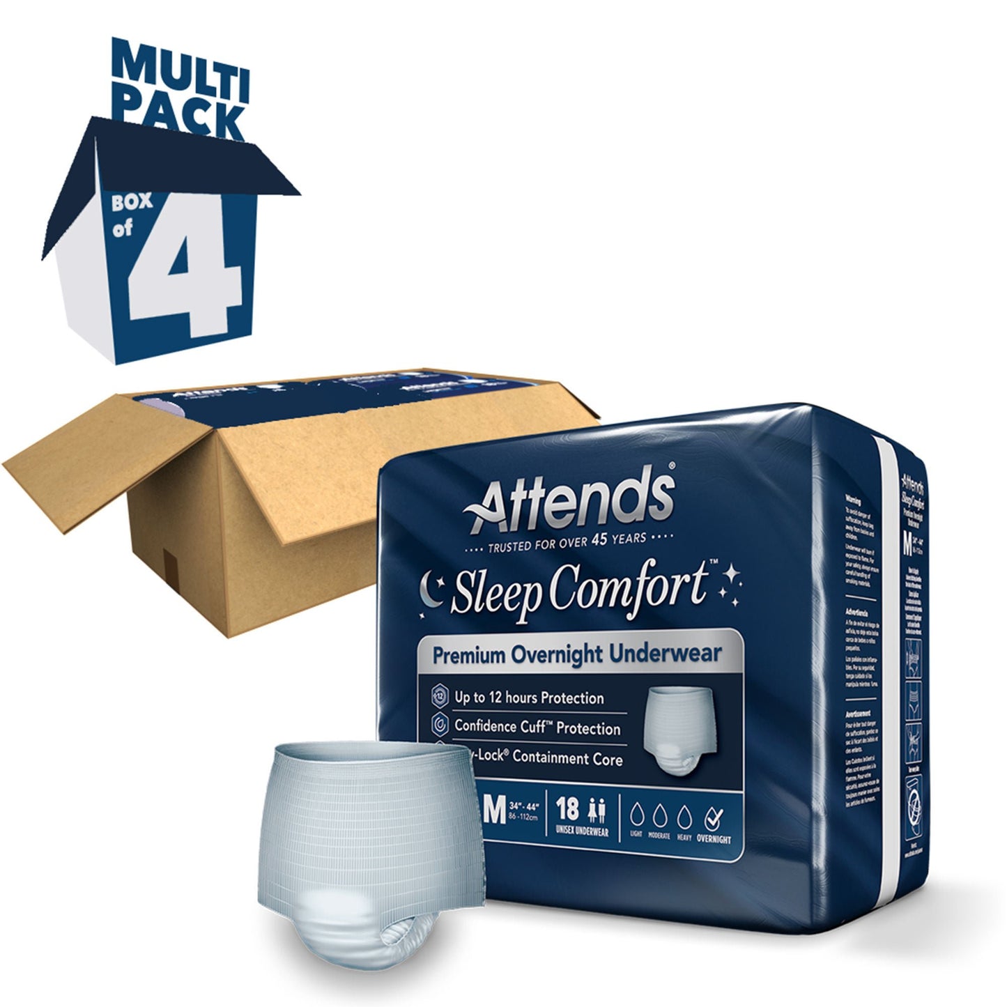 UNDERWEAR, INCONT SLEEP CMFRT PREM OVRNGHT MED (18/BG 4BG/CS