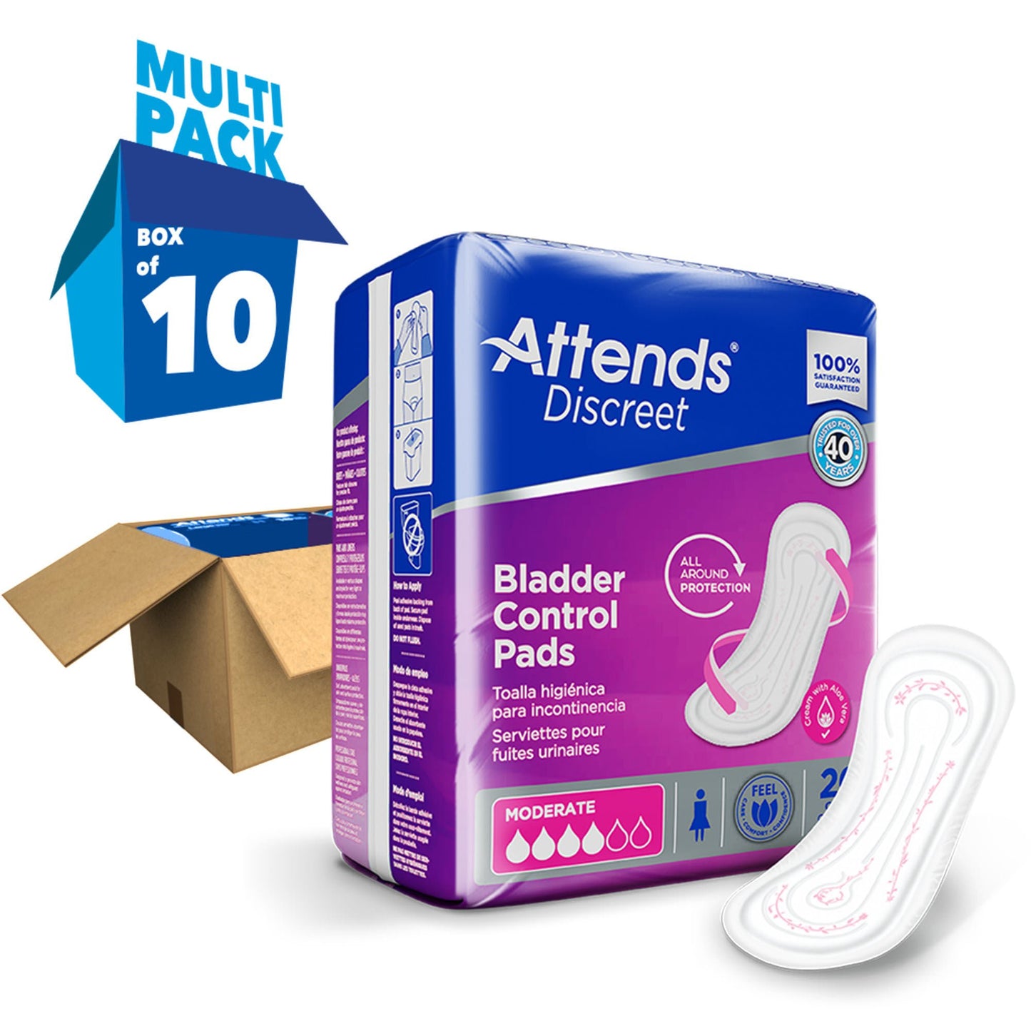 PAD, BLADDER CNTRL ATTENDS DISCREET MODERATE (20/BG 10BG/CS)
