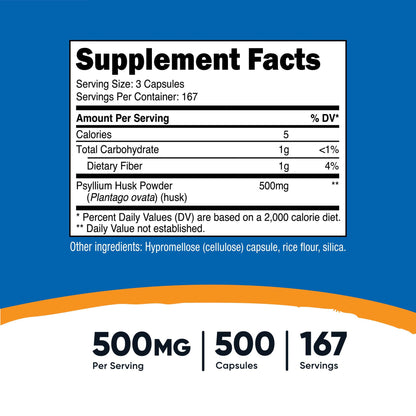 VITAMIN, CAP PSYLLIUM HUSK 500MG (500/BT 12BT/CS)