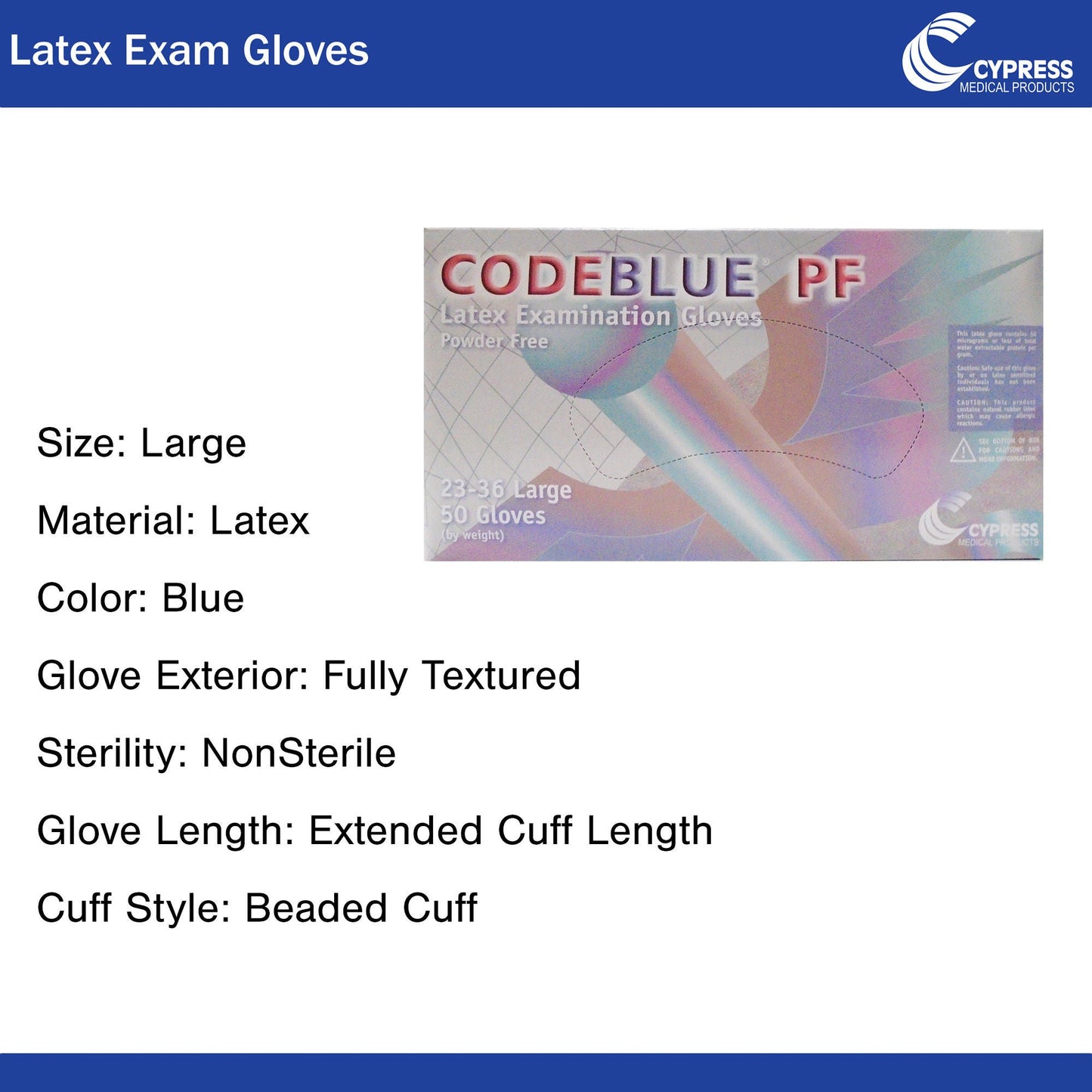 GLOVE, EXAM LTX LG N/S EXTCF CODEBLUE (50/BX 10BX/CS)