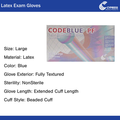 GLOVE, EXAM LTX LG N/S EXTCF CODEBLUE (50/BX 10BX/CS)