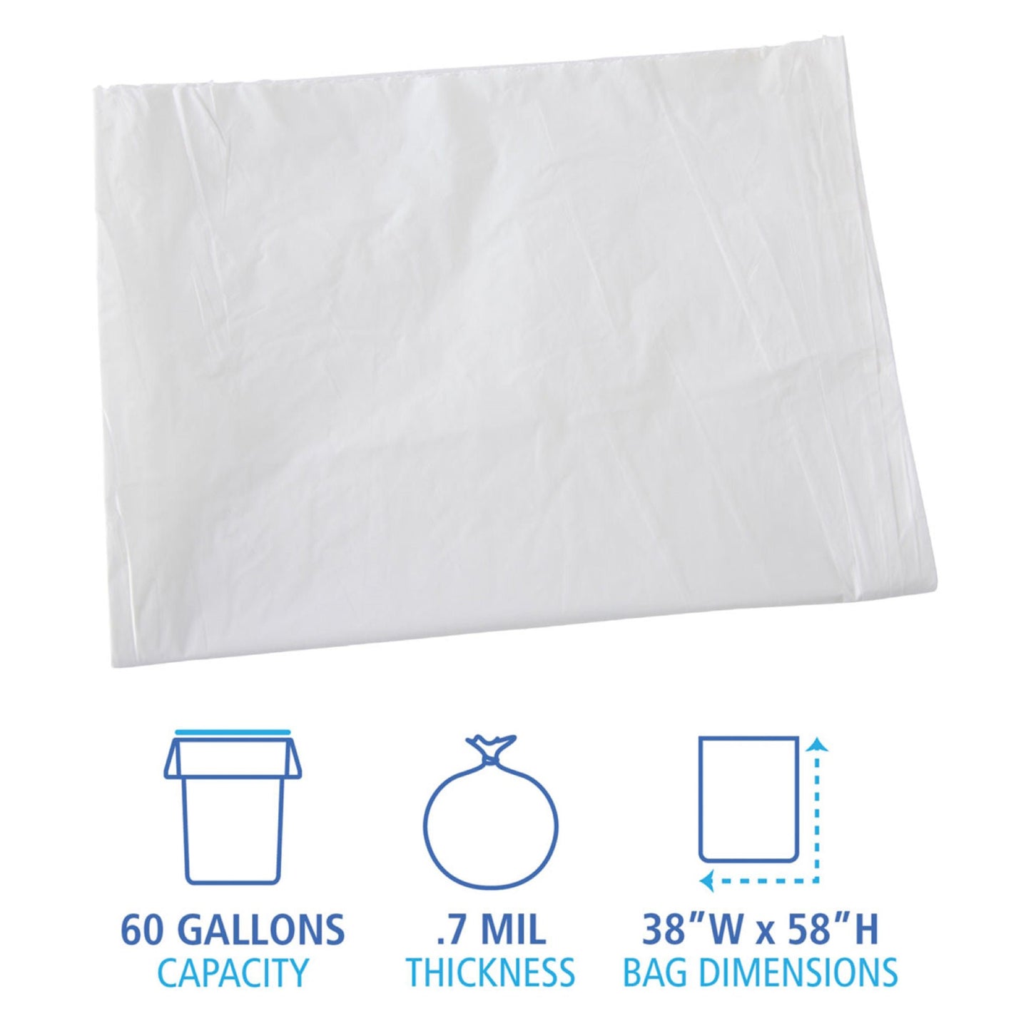 LINER, CAN TRASH LINEAR WHT .7MIL 60GL 38"X58" (100/CS)