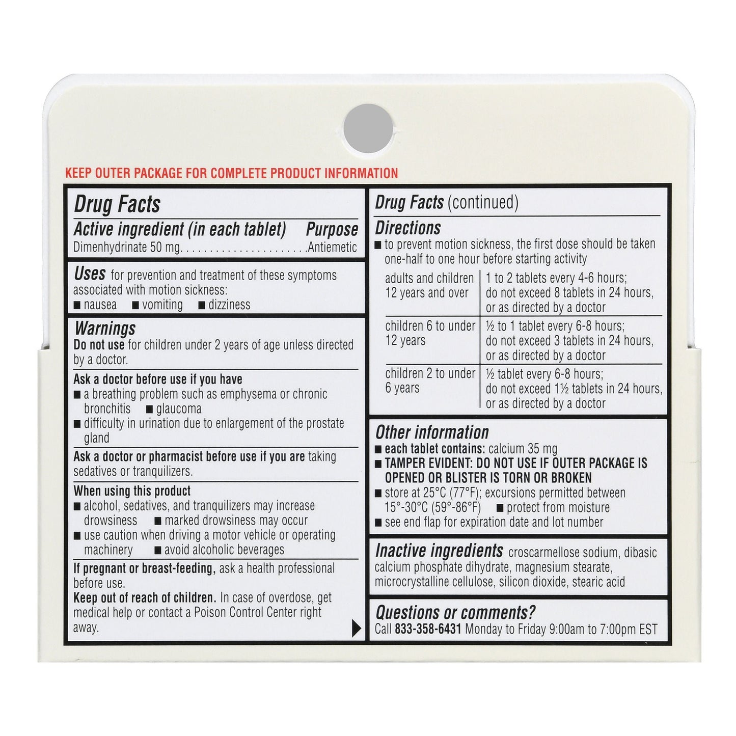 MOTION SICKNESS ORIG, TAB FT 50MG(12/BX)