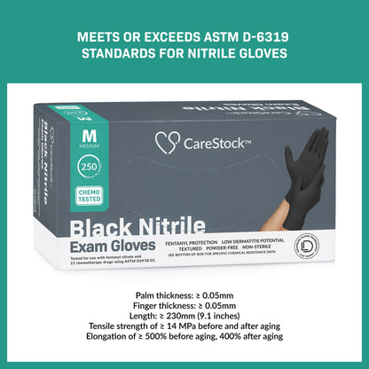 GLOVE, EXAM NTRL MD N/S CHEMO LDC BLK (250/BX 10BX/CS)