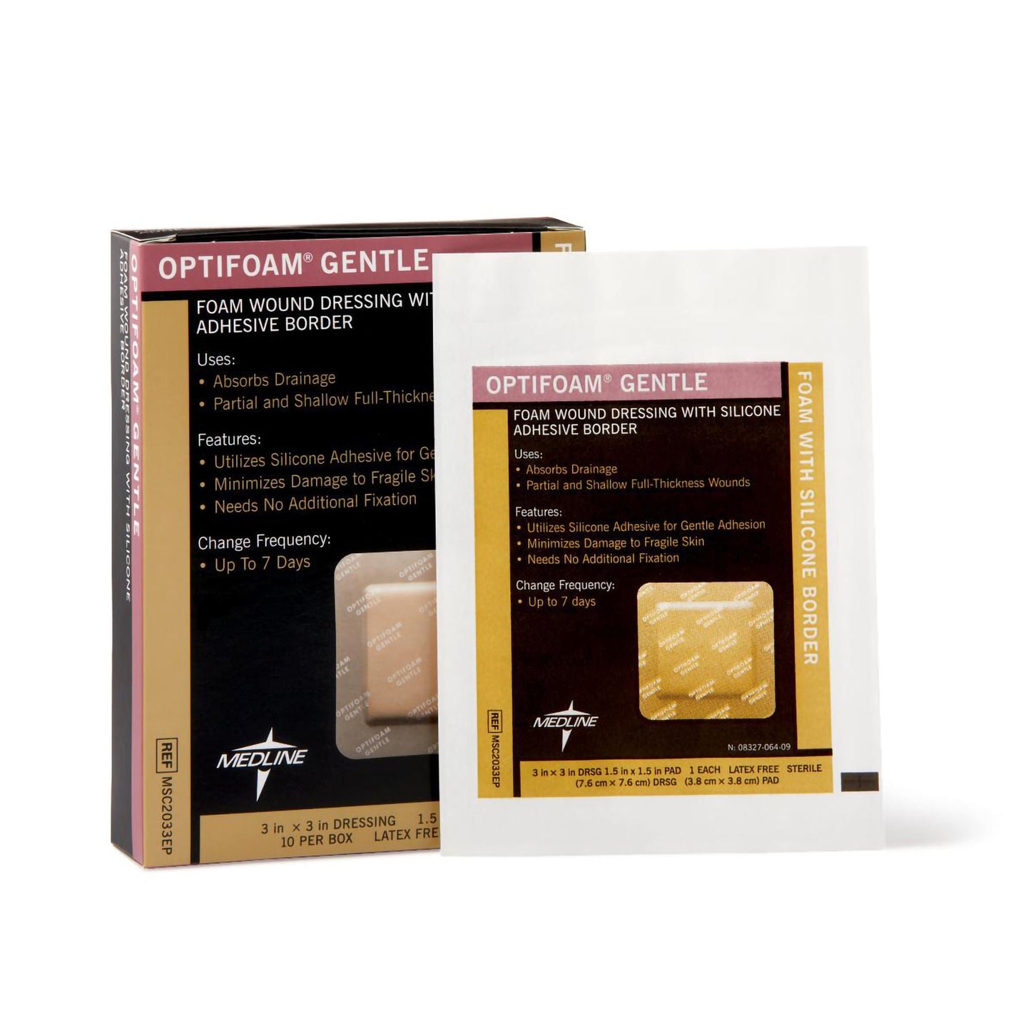 DRESSING, OPTIFOAM ADH GENTLE BORDER 3"X3" (10/BX 10BX/CS)