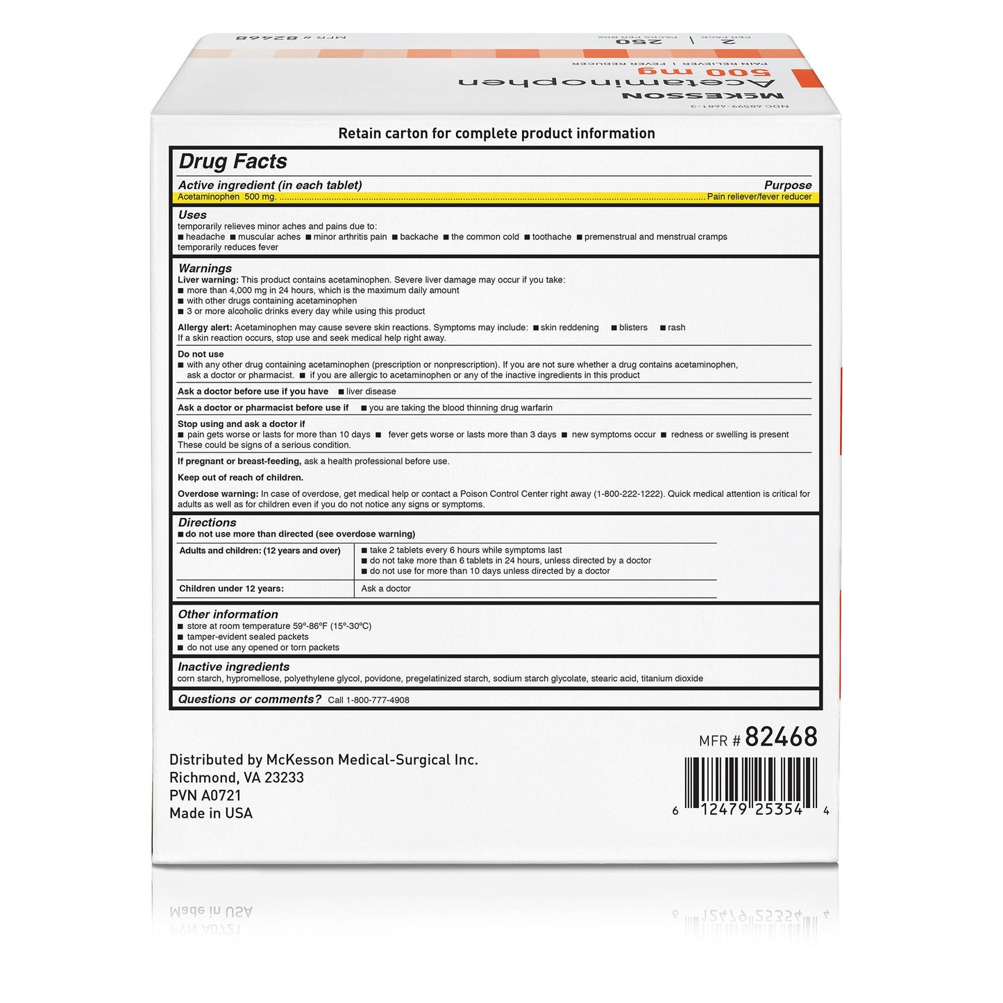 ACETAMINOPHEN TAB 500MG 250 X 2 UD BX 12BX/CS