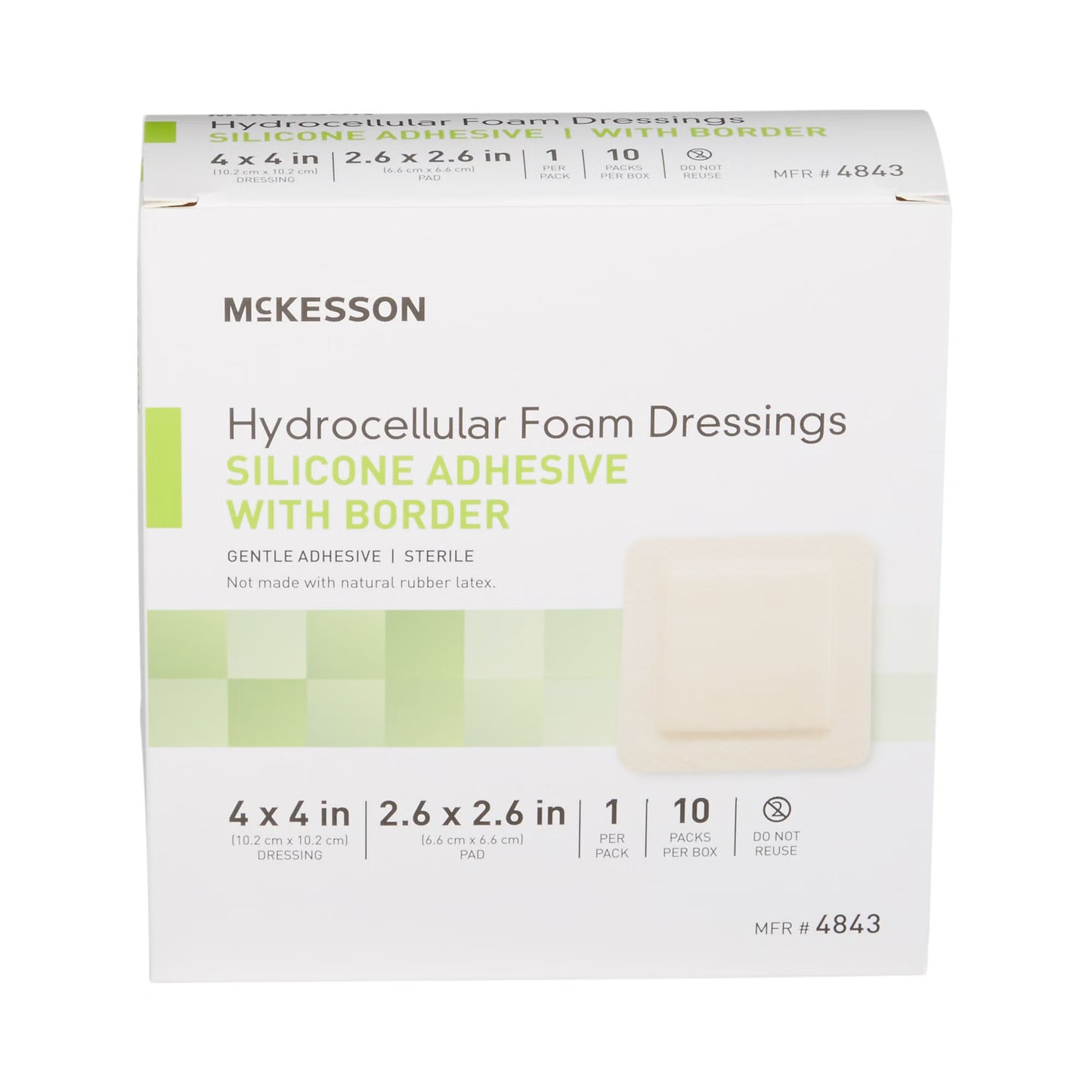 FOAM, ADH SIL W/BORDER 4"X4" (10/BX 20BX/CS)