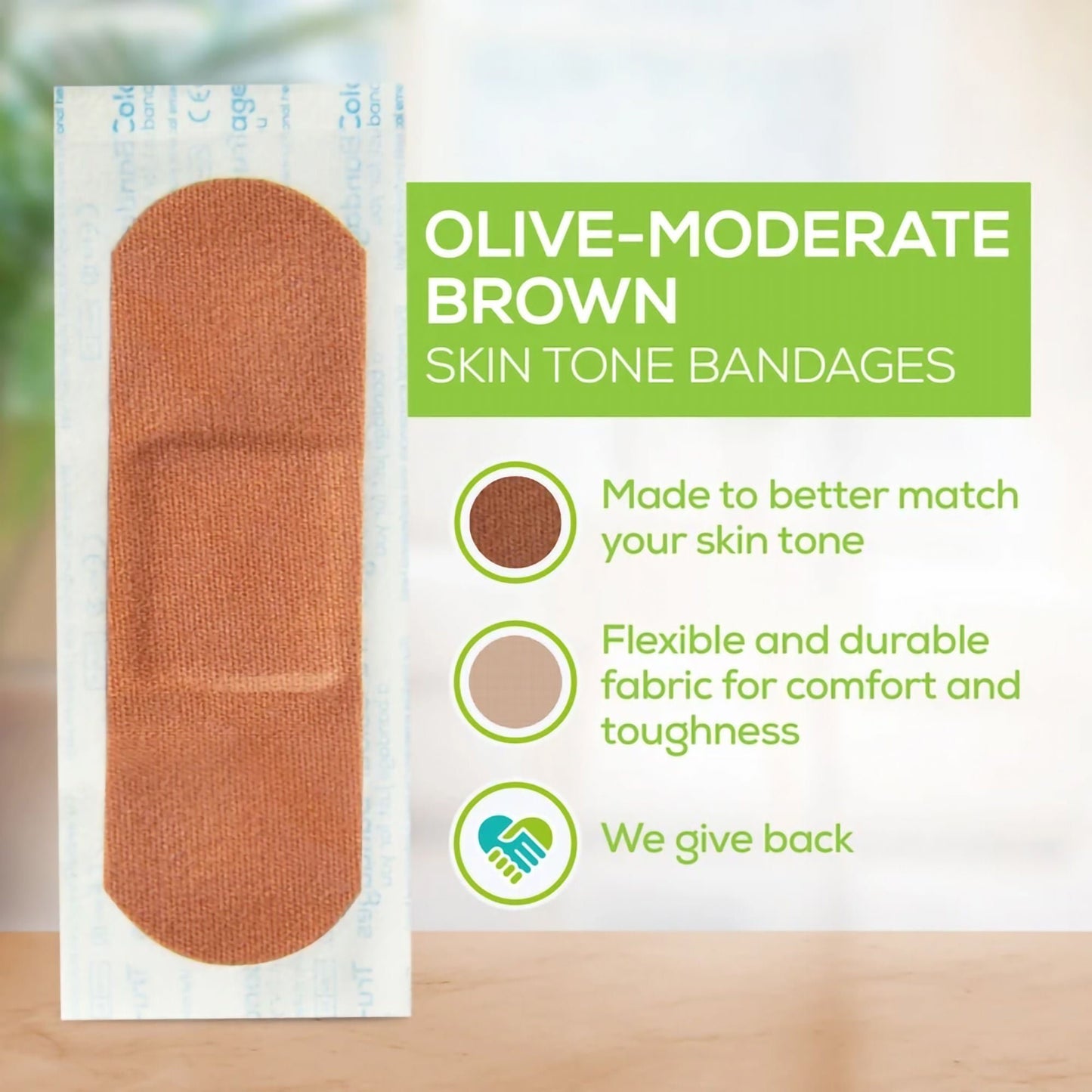 BANDAGE, STD ADH LF OLIVE SKINTONE GRN BX 1X3" (100/BX 12BX/