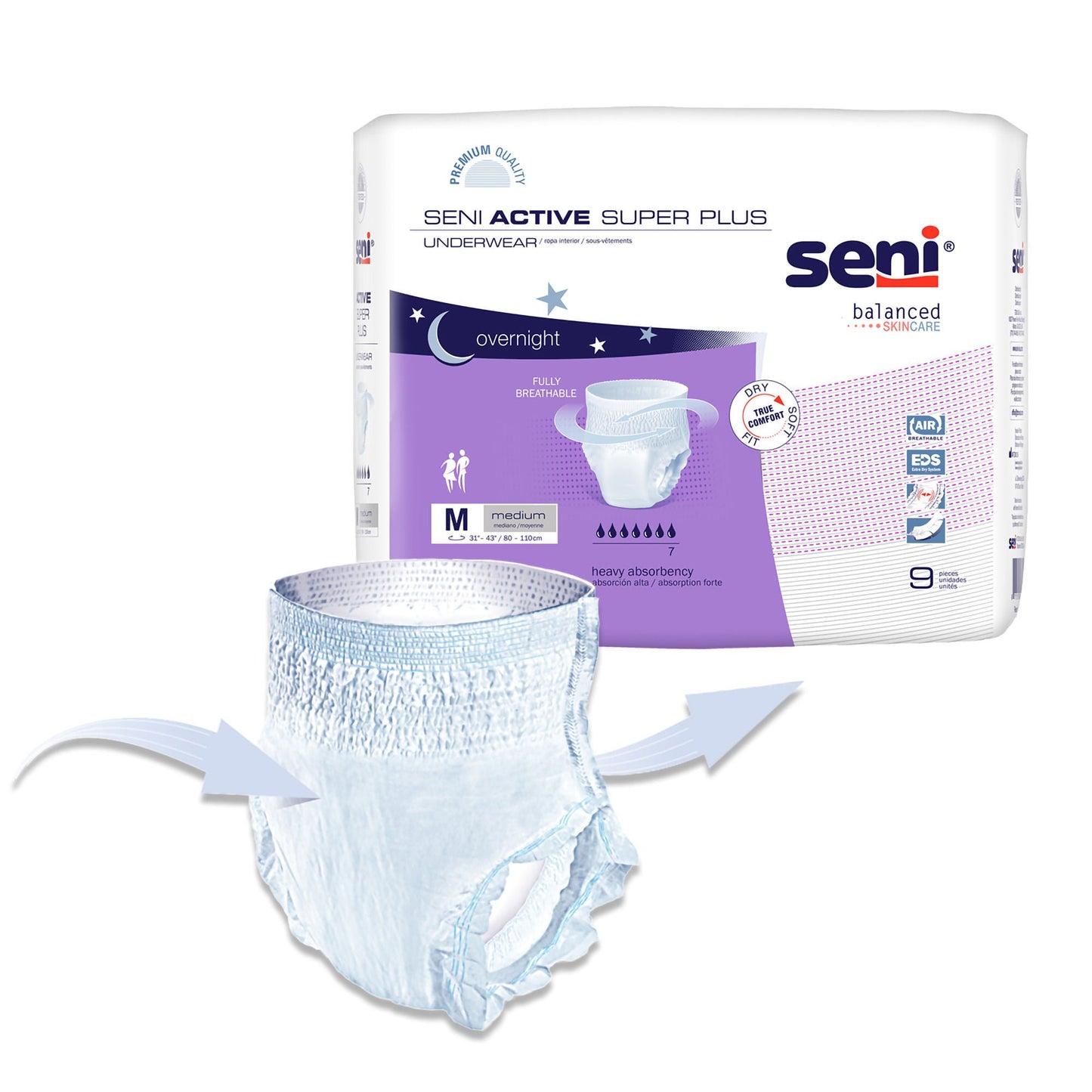 UNDERWEAR, INCONT ACTIVE SUPER+ MED 31"-43" (9/PK 4PK/CS)