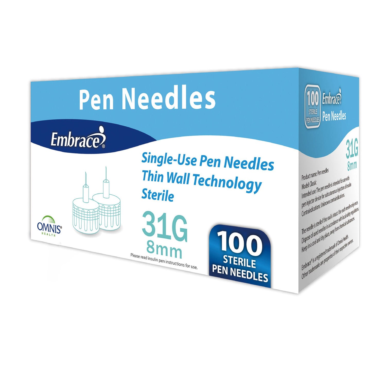 NEEDLE, PEN EMBRACE 31G/8MM (100/BX 20BX/CS)