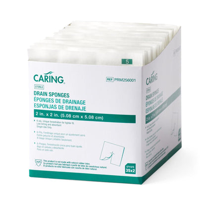 Caring® Drain Sponge, 2 x 2 Inch, 6-Ply