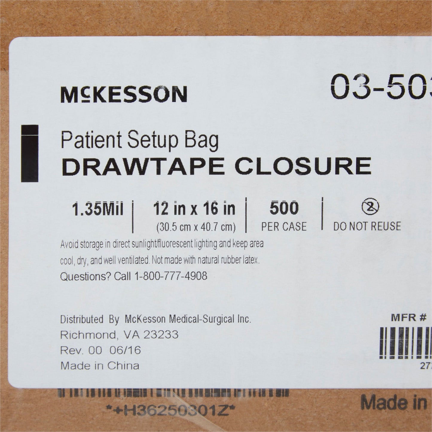 BAG, PATIENT SET-UP CLR 12"X1 6" (500/CS) MGM03