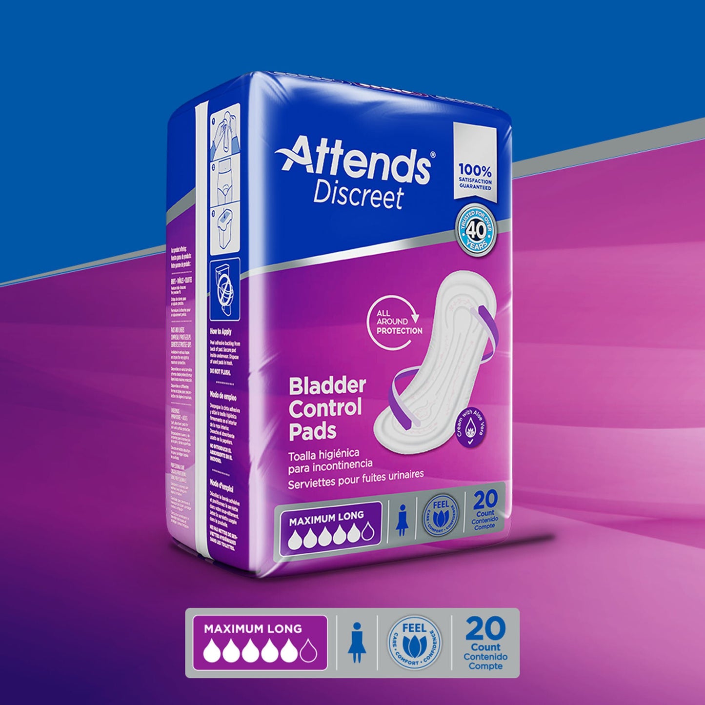 PAD, BLADDER CNTRL ATTENDS DISCREET MAX LONG (20/BG 10BG/CS)