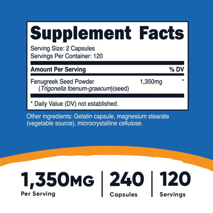 VITAMIN, CAP FENUGREEK 1350MG (240/BT 12BT/CS)