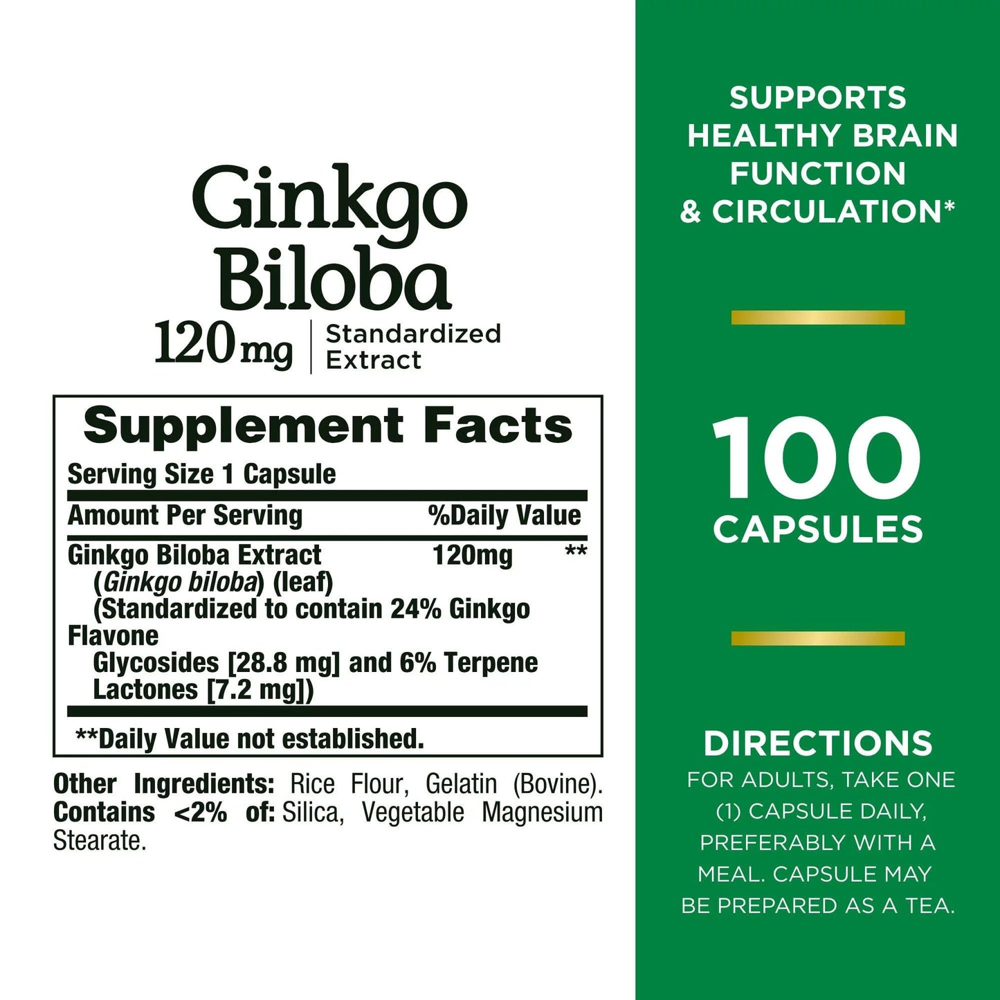 GINKGO BILOBA, CAP NATURES BOUNTY 120MG (100/BT)