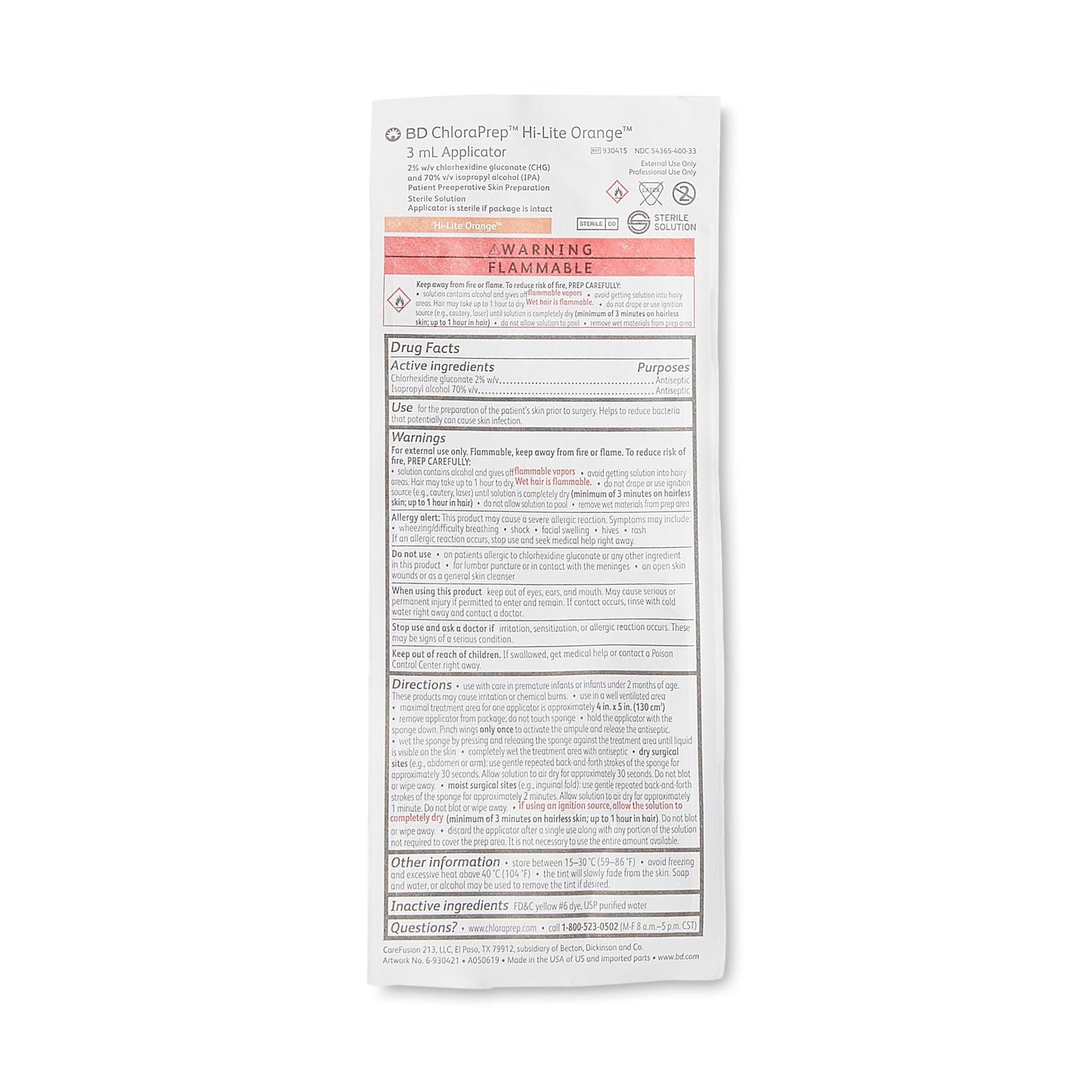 APPLICATOR, CHLORAPREP HI-LITENEW LABEL ORG 3ML (25/CT)