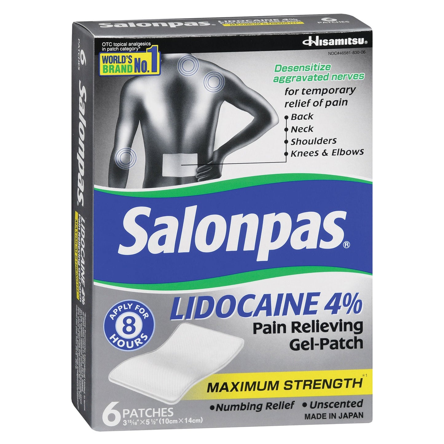 SALONPAS, PATCH GEL LIDOCAINE PAIN (6/EA 3/PK 12PK/CS)