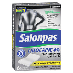 SALONPAS, PATCH GEL LIDOCAINE PAIN (6/EA 3/PK 12PK/CS)