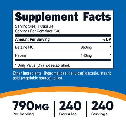 VITAMIN, CAP BETAINE HCL + PE PSIN 790MG (240/BT 12BT/CS)