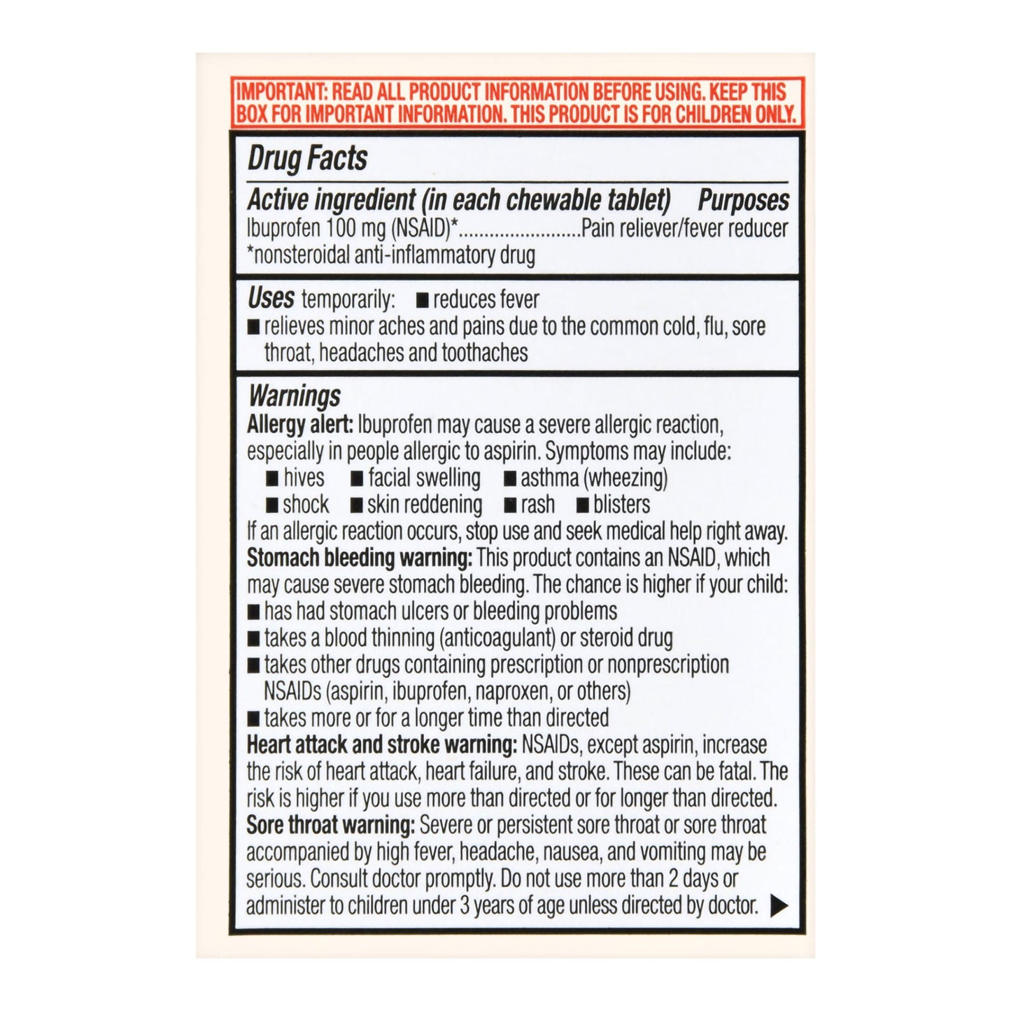 IBUPROFEN IB, TAB FT CHLD 100MG (24/BT)