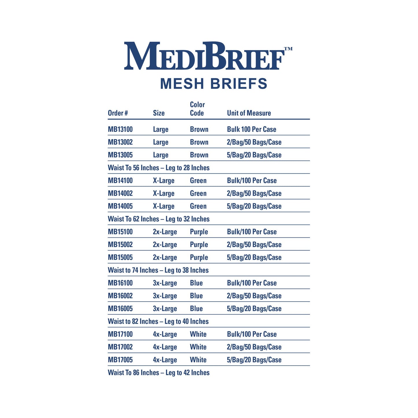 BRIEF, MEDIBRIEF MESH 74" WAIST WAISTBAND (50/BG)