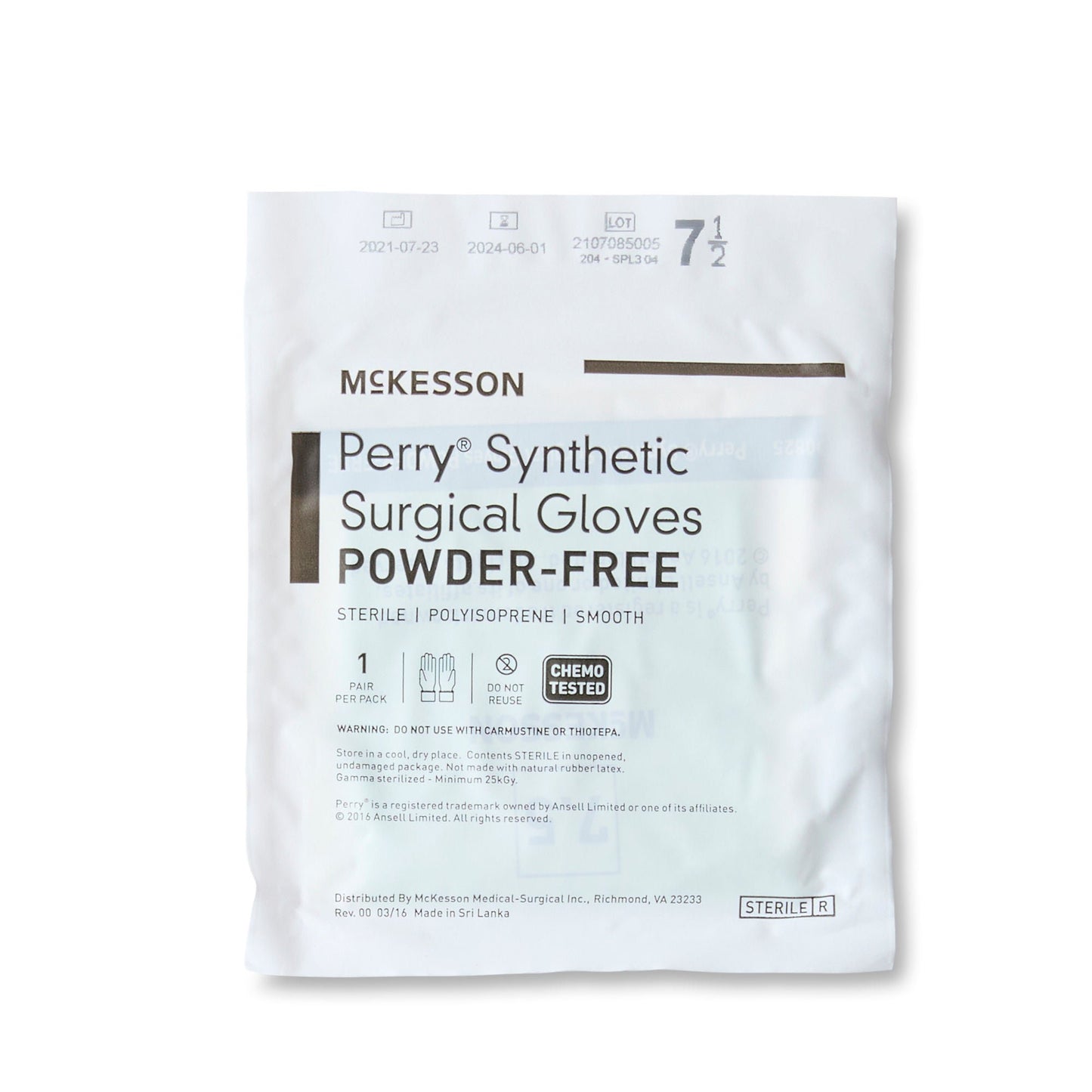 GLOVE, SURG PLYISO 7.5 STR2 SMTH CHEMO (50PR/BX 4BX/CS)