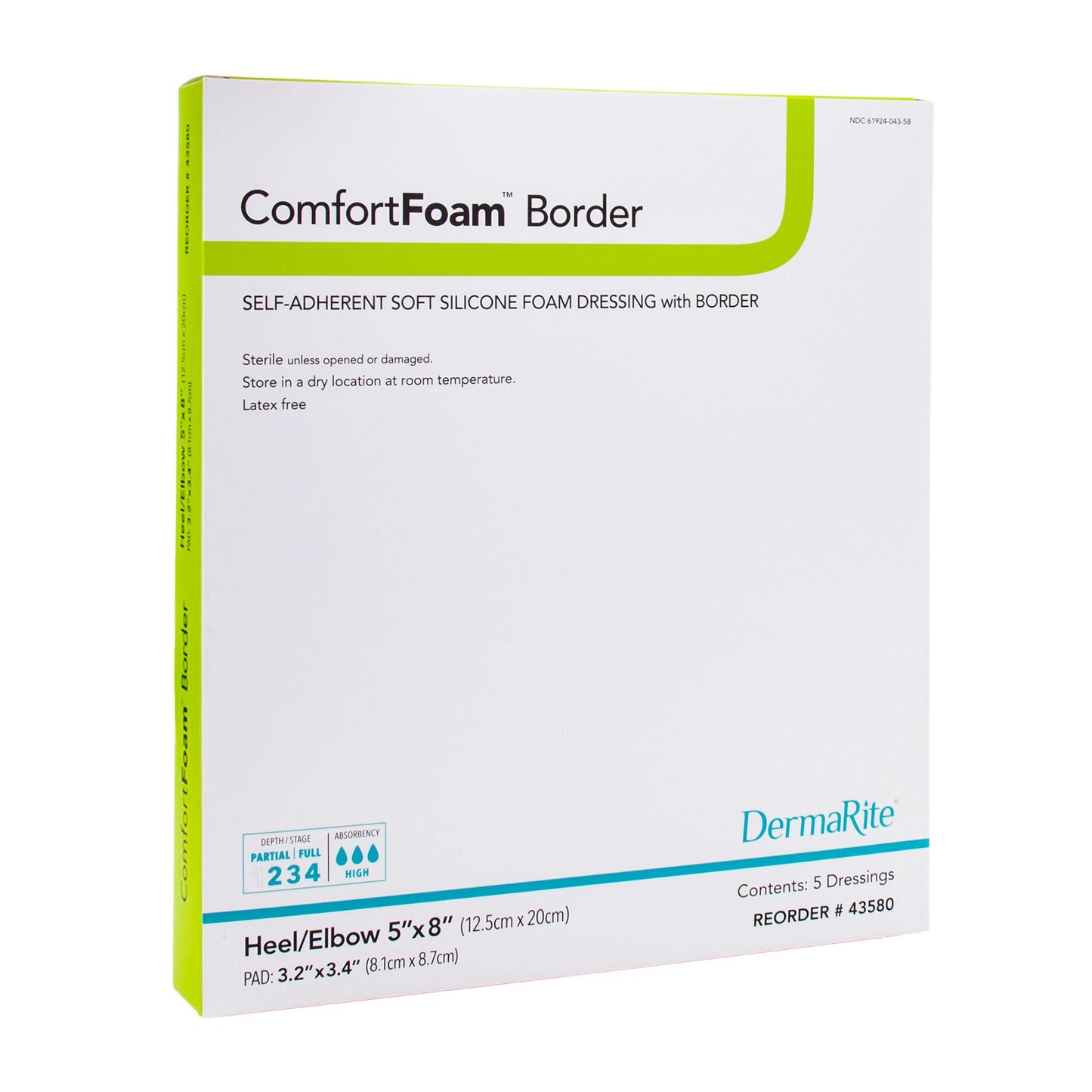 DRESSING, CMFRT FM SFT SIL W/BRDR HEEL 5"X8" (5/BX)