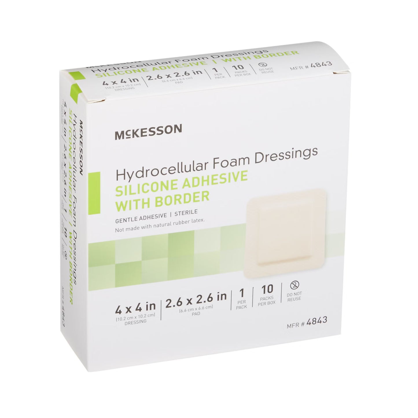 FOAM, ADH SIL W/BORDER 4"X4" (10/BX 20BX/CS)