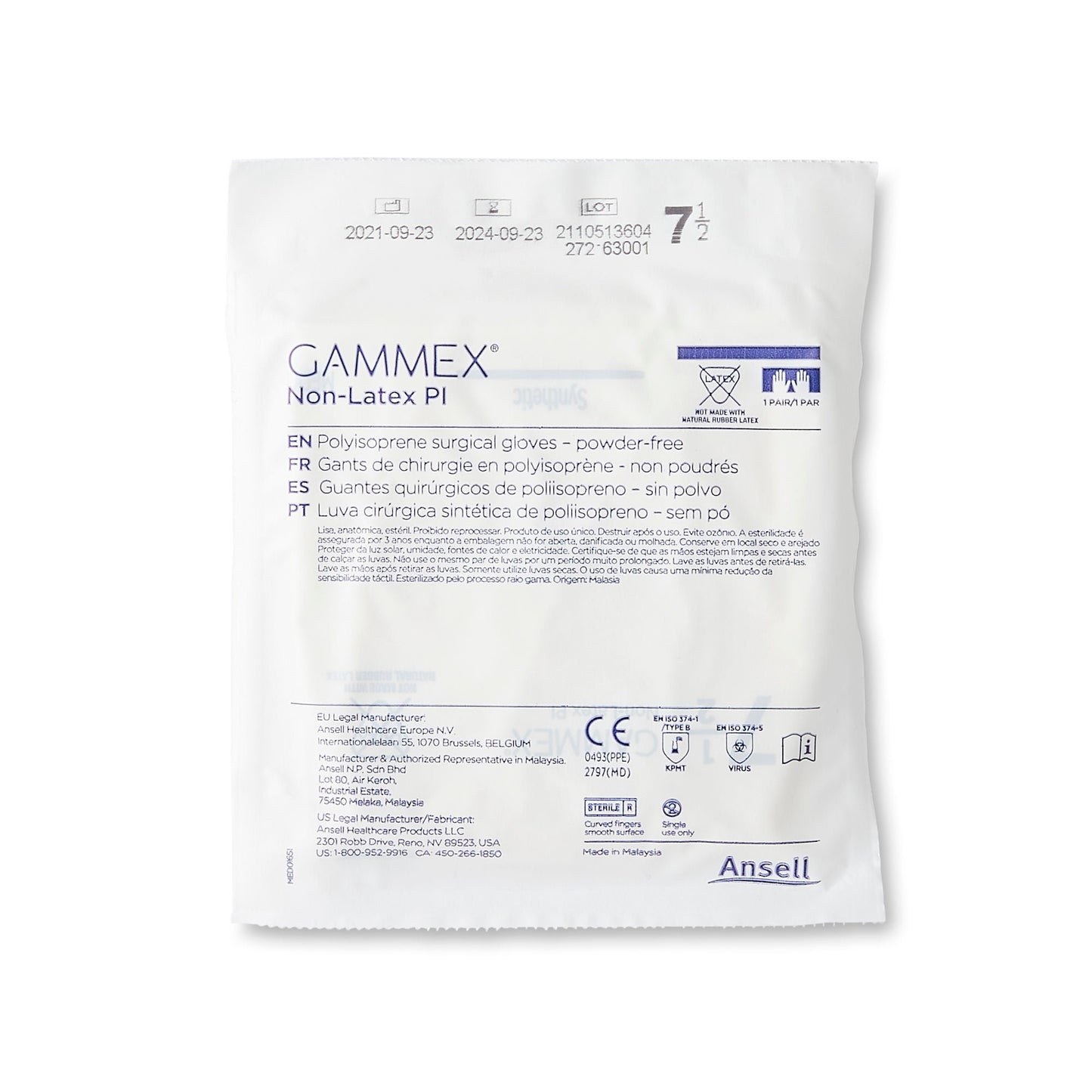 GLOVE, SURG PLYISO 7.5 STR2 SMTH (50PR/BX 4BX/CS)