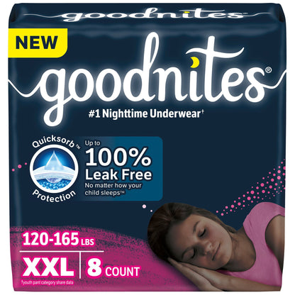 UNDERWEAR, GOODNITES JUMBO PK YTH GIRL SZ7 2XLG (8/PK 4PK/CS
