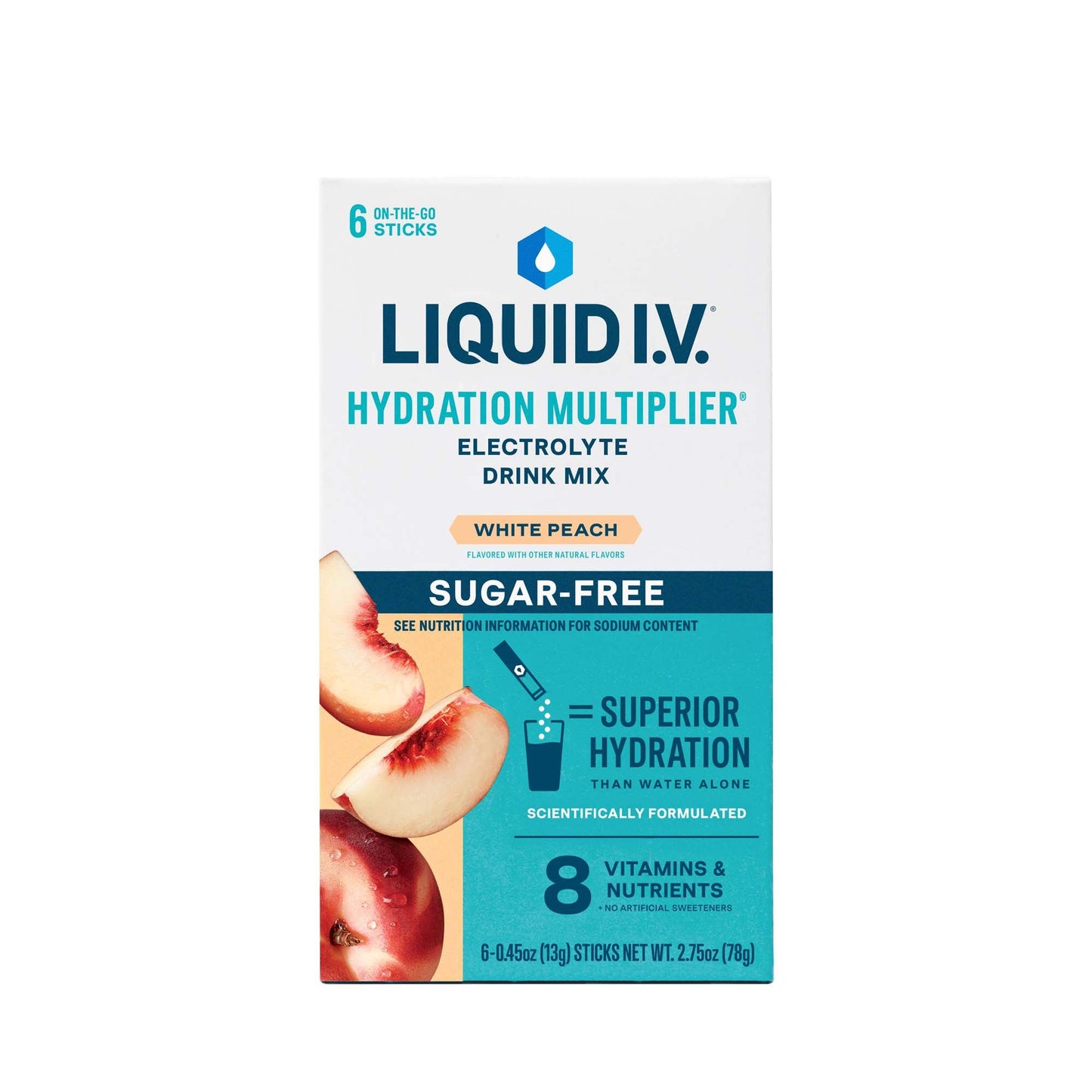 LIQUID IV, PDR HYDRATION SUG/FREE WHT PEACH (6/BX 12BX/CS)
