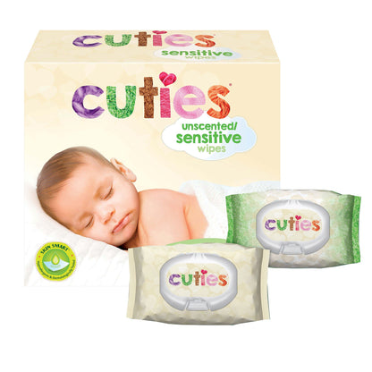 WIPES, QUITED BABY CUTIES SENSITIVE UNSCENTED (72/PK 12PK/CS