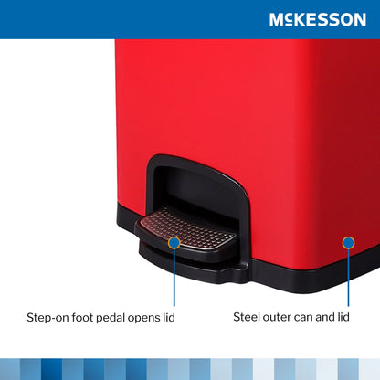 WASTECAN, STEP-ON SQ METAL RED20QT