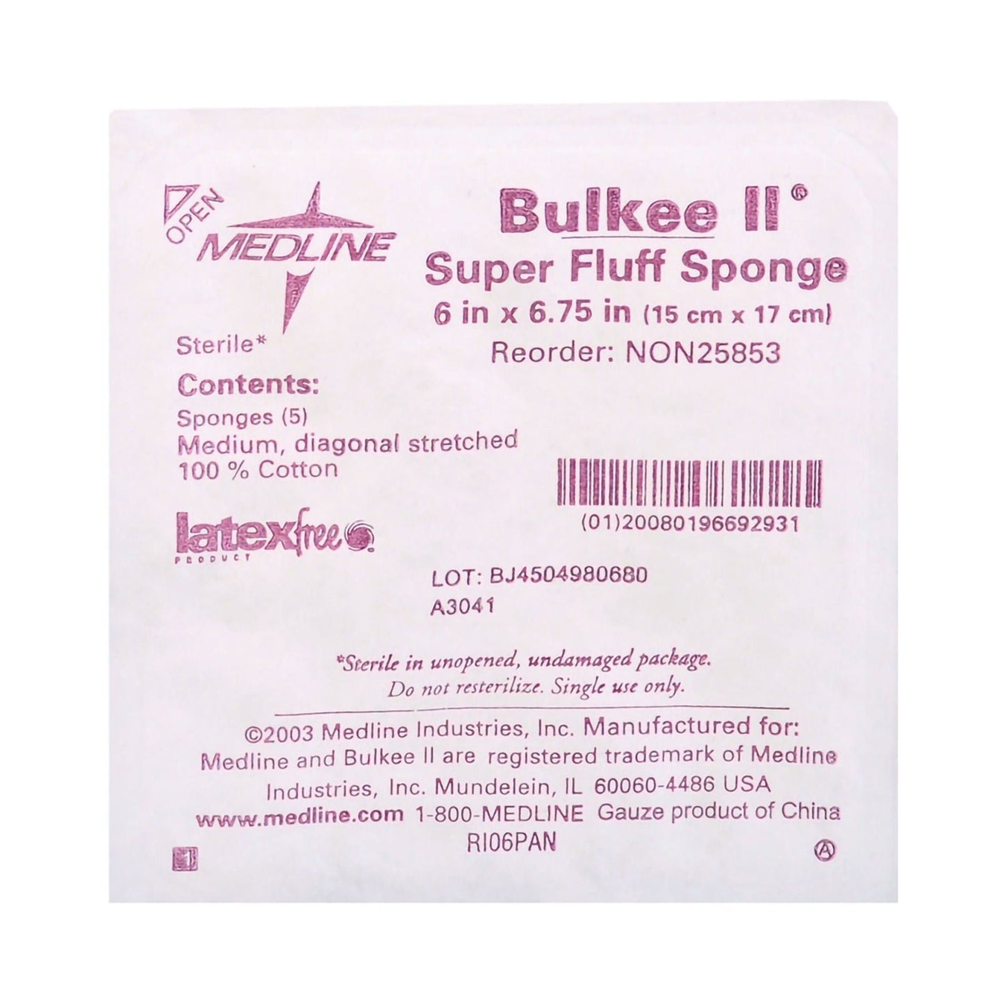 SPONGE, GAUZE FLUFF STR 6"X6 3/4" (5/TR 120TR/CS)