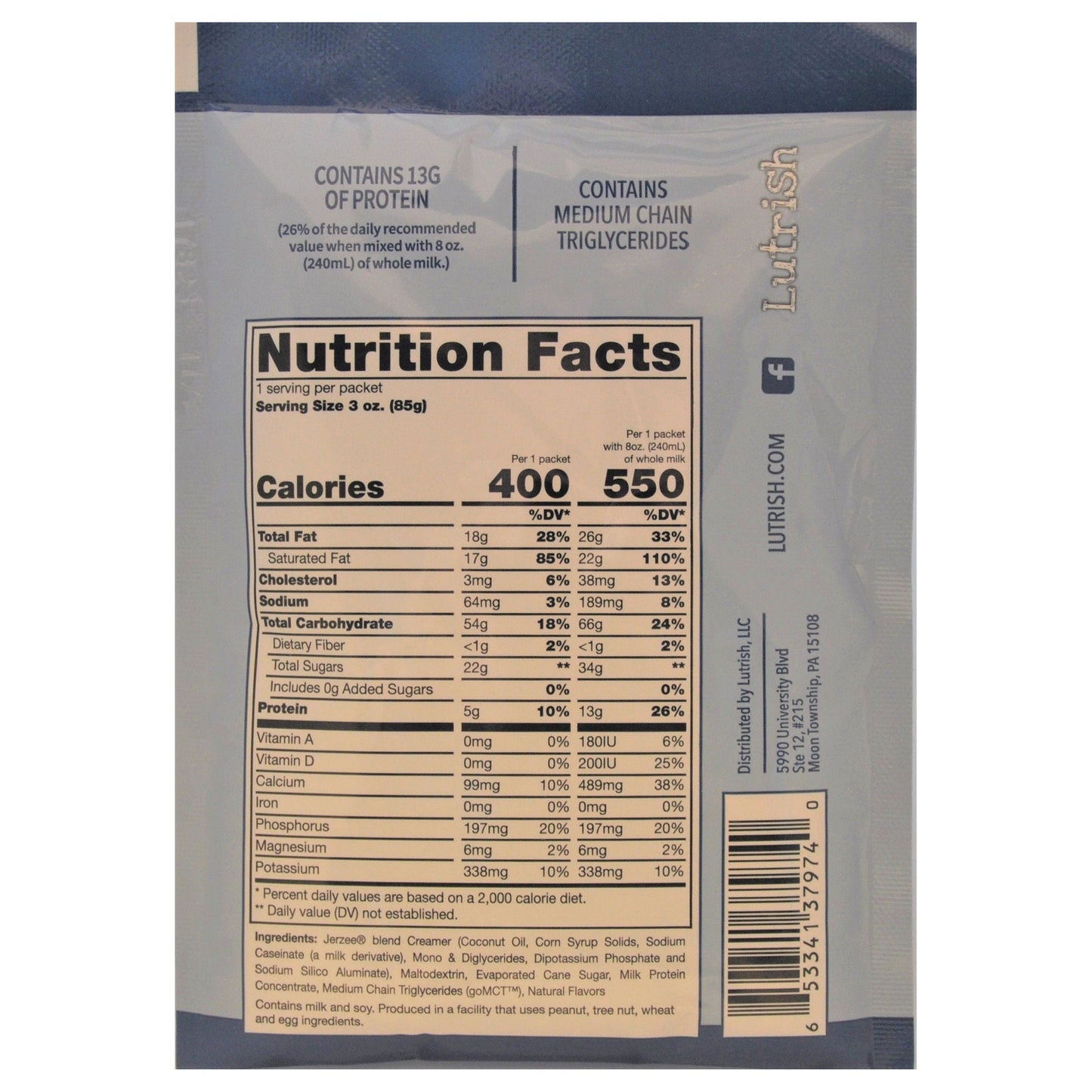 SHAKE, HIGH CALORIE MIX LUTRISH VANILLA 3OZ (24/CS)