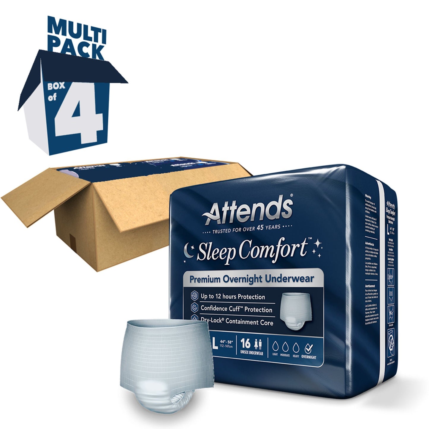 UNDERWEAR, INCONT SLEEP CMFRT PREM OVRNGHT LG (16/BG 4BG/CS)