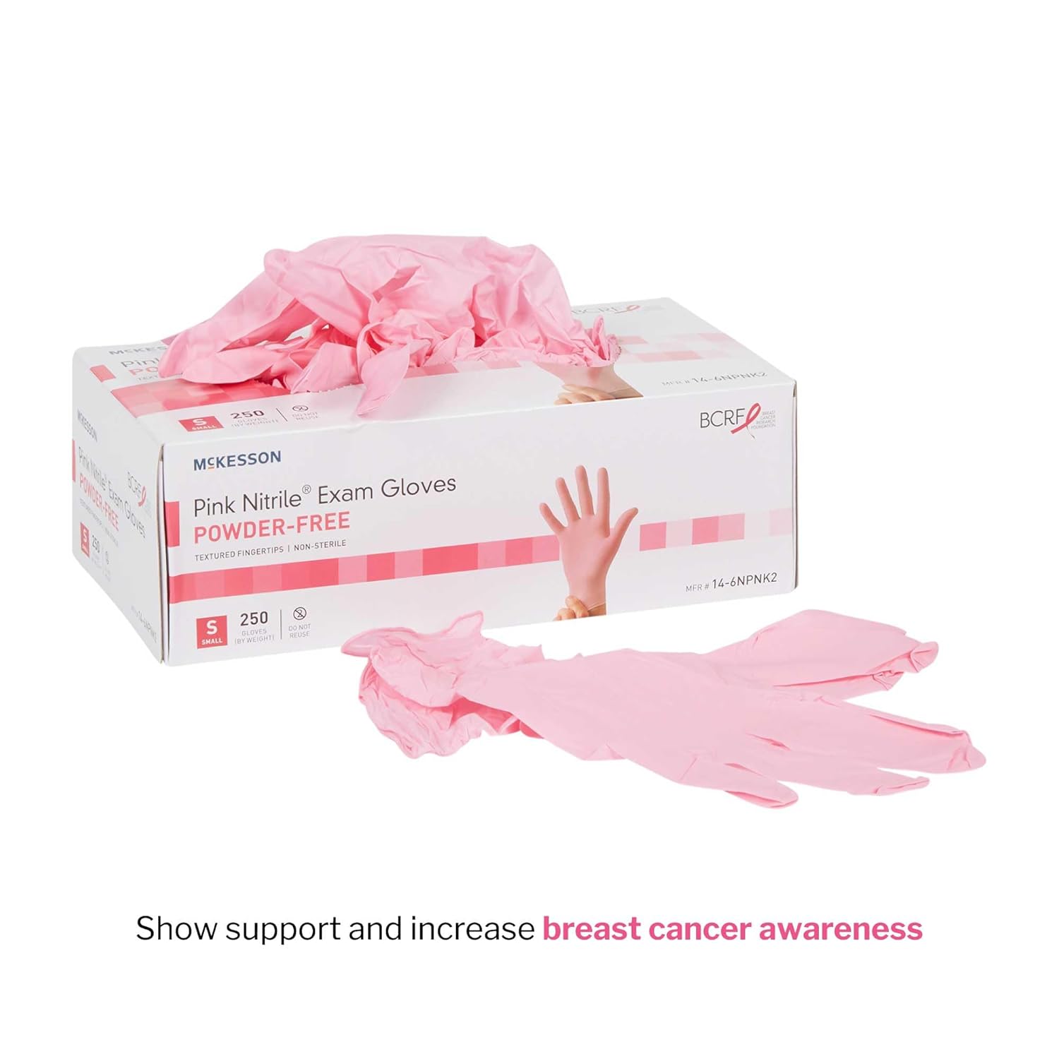 McKesson Pink Nitrile Exam Gloves - Powder-Free, Latex-Free, Ambidextrous, Textured Fingertips, Non-Sterile - Size Small, 250 Count, 1 Box