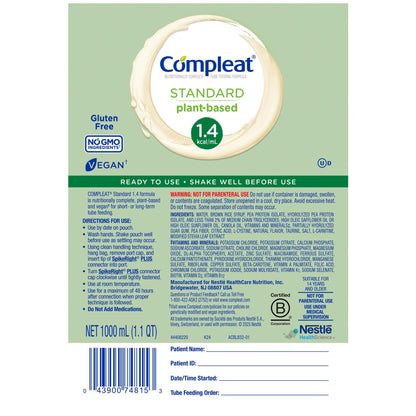 COMPLEAT, STD 1.4 CALORIE SPIKERIGHT PLUS BAG 1000ML (6/CS)