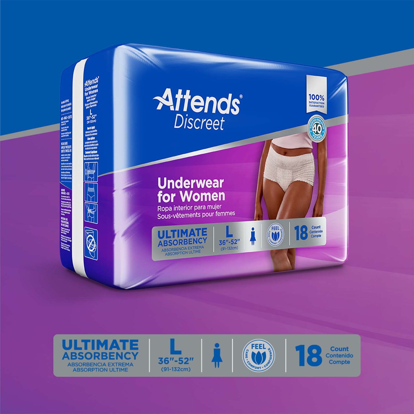UNDERWEAR, DISCREET ATTENDS FML LG (18/BG 4BG/CS)