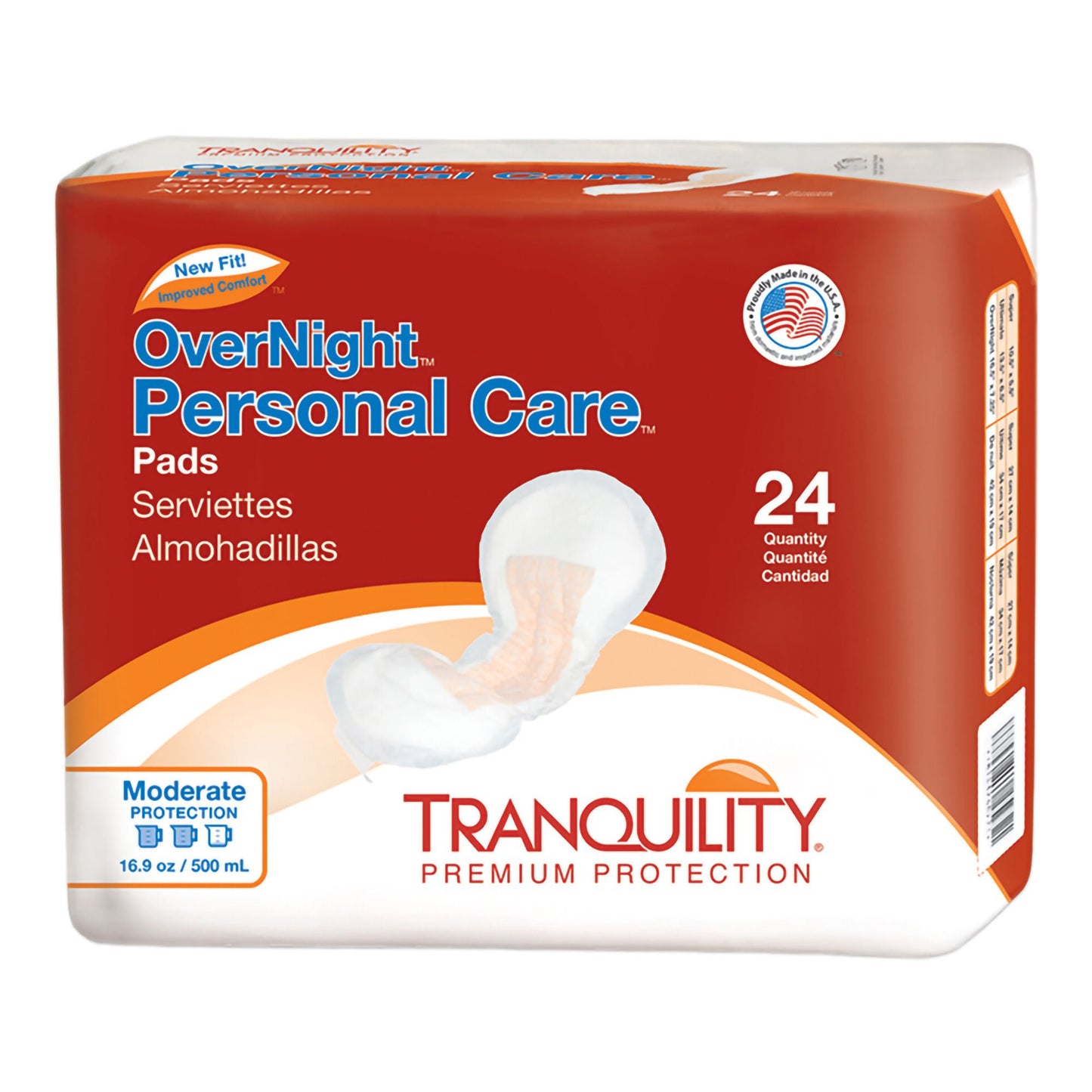 PAD, INCONT TRANQUILITY OVERNT500ML (24/BG 4BG/CS)