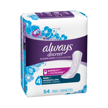 PAD, INCONTINENCE ALWAYS DISCREET LNG (54/PK 3PK/C
