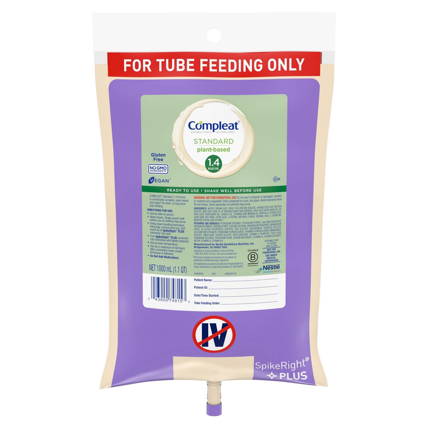 COMPLEAT, STD 1.4 CALORIE SPIKERIGHT PLUS BAG 1000ML (6/CS)