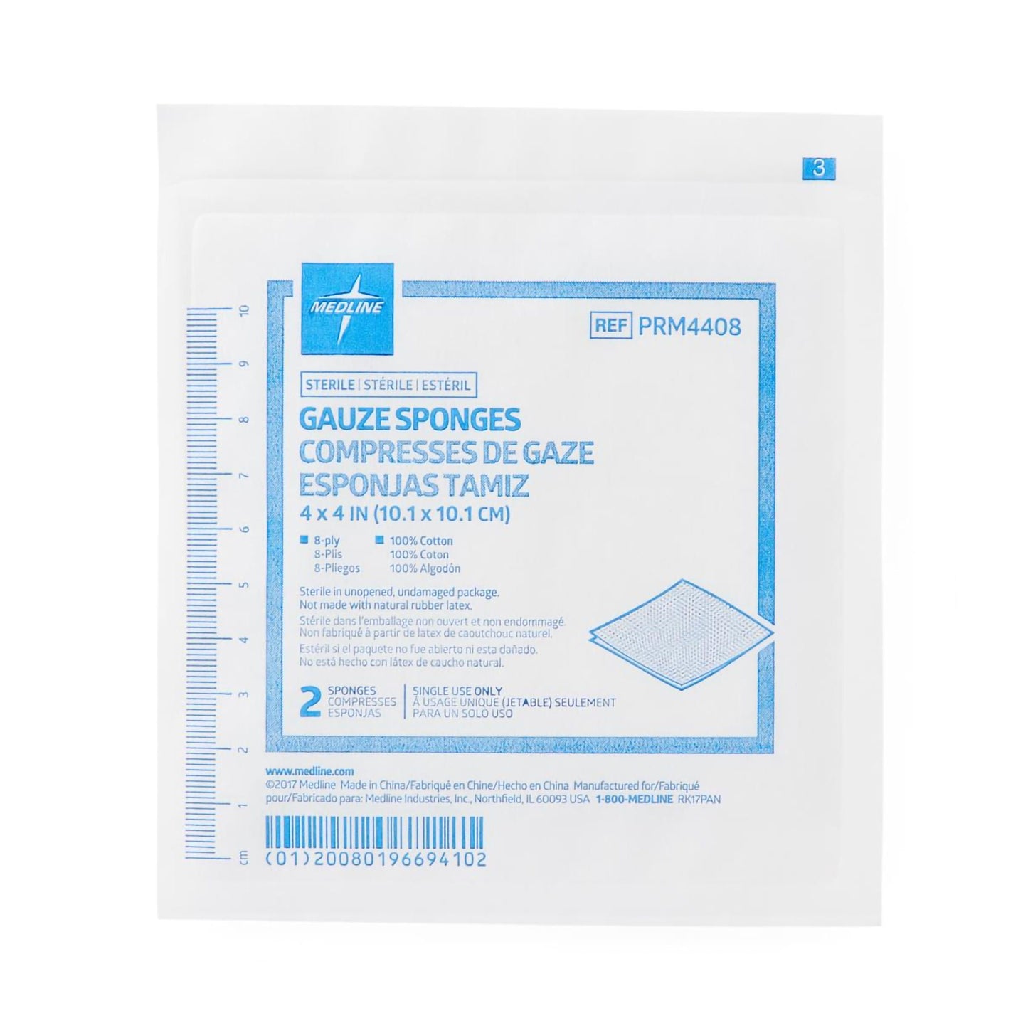 Caring® Sterile Gauze Sponge, 4 x 4 Inch, 8-Ply