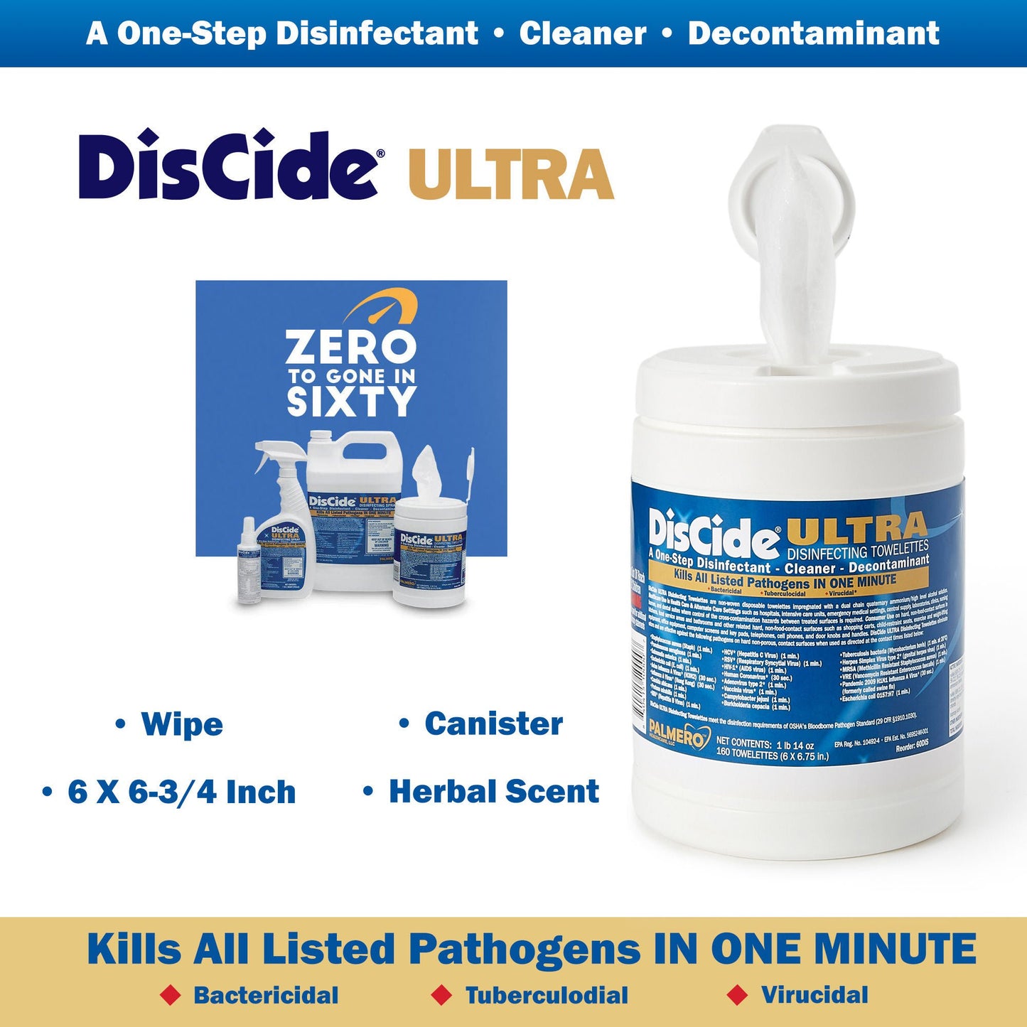 TOWELETTE, MOIST DISCIDE ULTRA6"X6.75" (160/CN) (12CN MIN)